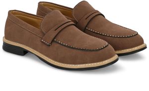 Mens Brown Loafer Suede Penny Strap Shoes
