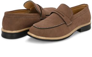 Mens Brown Loafer Suede Penny Strap Shoes