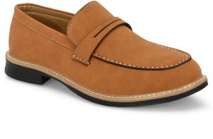 Mens Tan Loafer Sole-Stitch Penny Strap Shoes