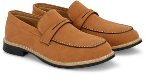 Mens Tan Loafer Sole-Stitch Penny Strap Shoes