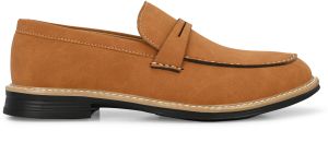 Mens Tan Loafer Sole-Stitch Penny Strap Shoes