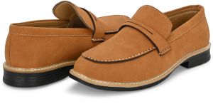 Mens Tan Loafer Sole-Stitch Penny Strap Shoes
