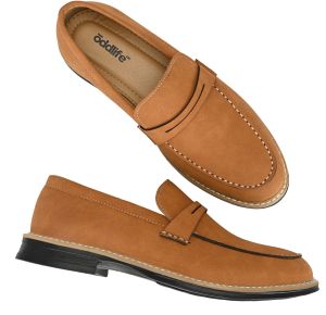 Mens Tan Loafer Sole-Stitch Penny Strap Shoes