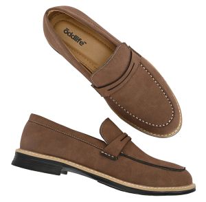 Mens Brown Loafer Suede Penny Strap Shoes
