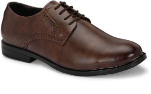 Mens Brown Derby Textured Lace-Up Shoes