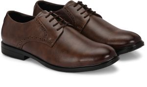 Mens Brown Derby Textured Lace-Up Shoes