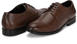 Mens Brown Derby Textured Lace-Up Shoes