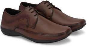 Mens Brown Derby Curved Lace-Up Shoes
