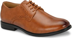 Mens Tan Derby Elegant Lace-Up Shoes
