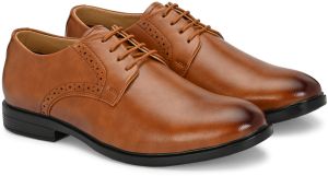 Mens Tan Derby Elegant Lace-Up Shoes
