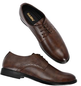 Mens Brown Derby Textured Lace-Up Shoes