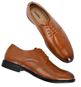 Mens Tan Derby Elegant Lace-Up Shoes