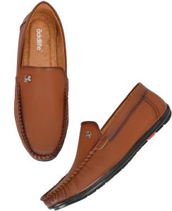 Mens Tan Loafer Logo Slip-On Shoes
