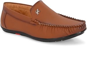 Mens Tan Loafer Logo Slip-On Shoes