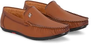 Mens Tan Loafer Logo Slip-On Shoes