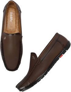 Mens Brown Loafer Logo Slip-On Shoes