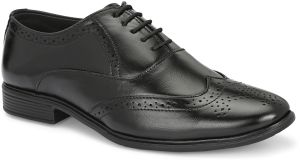 Mens Black Brogue Closed Lace-Up Shoes