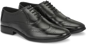 Mens Black Brogue Closed Lace-Up Shoes