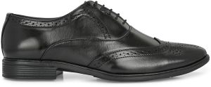 Mens Black Brogue Closed Lace-Up Shoes