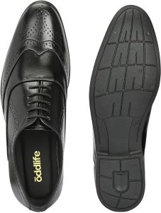 Mens Black Brogue Closed Lace-Up Shoes