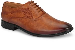 Mens Tan Brogue Polished Lace-Up Shoes