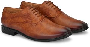 Mens Tan Brogue Polished Lace-Up Shoes