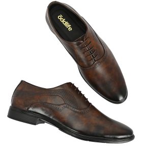 Mens Brown Brogue Distressed Lace-Up Shoes