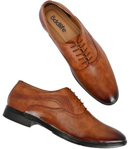 Mens Tan Brogue Polished Lace-Up Shoes