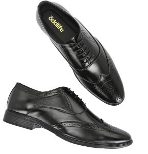 Mens Black Brogue Closed Lace-Up Shoes