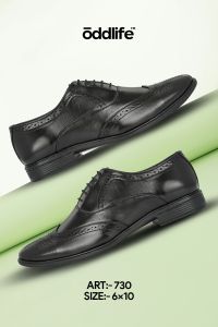 Mens Black Brogue Closed Lace-Up Shoes