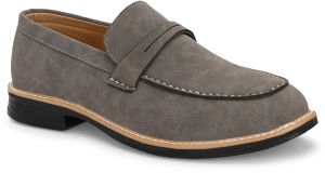 Mens Gray Loafer Tan-Stitch Penny Strap Shoes