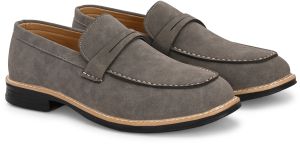 Mens Gray Loafer Tan-Stitch Penny Strap Shoes