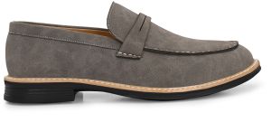 Mens Gray Loafer Tan-Stitch Penny Strap Shoes