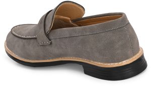 Mens Gray Loafer Tan-Stitch Penny Strap Shoes