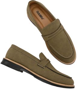 Mens Olive Loafer Earth-Tone Penny Strap Shoes