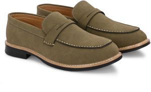 Mens Olive Loafer Earth-Tone Penny Strap Shoes