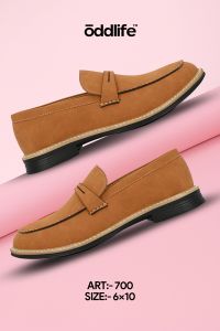 Mens Tan Loafer Sole-Stitch Penny Strap Shoes