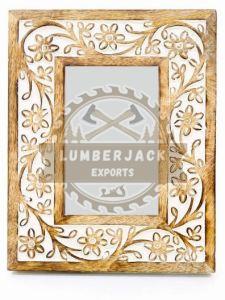 Carved Wood Photo Frame with Floral Vine Border