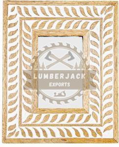 Carved Wood Photo Frame with White Leaf Border