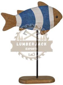 Decorative Wood Painted Coastal Accent Fish
