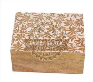 Floral Vine Carved Teak Wood Storage Box