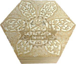 Handcrafted Sheesham Wood Floral Carved Hexagon Case