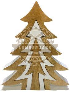 Layered Wood Christmas Tree with White Inlay