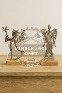 Metallic Angel Figurine Duo with Star Pose & Cutout Robe