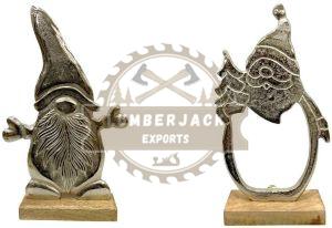 Metallic Holiday Gnome Figurine Duo on Wooden Base