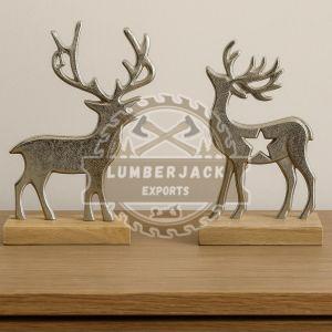 Metallic Reindeer Figurine Duo with Star Cutout Accent