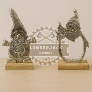 Metallic Santa & Gnome Figurine Duo with Artistic Contrast