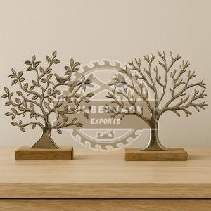 Metallic Tree Sculpture Duo with Dense & Sparse Branching