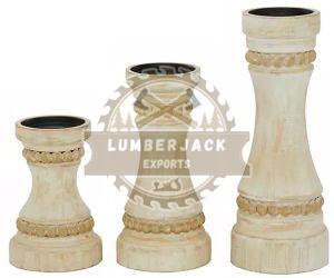 Rustic Beaded Mango Wood Pillar Candle Stands