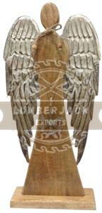Spiritual Wood Angel Figurine with Snowflake Pendant